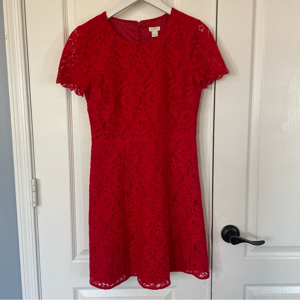 J. Crew Factory Scarlet Lace Mini Dress - Christmas, NYE, Holiday dress